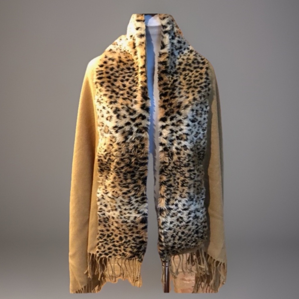 Animal Print Long Fringe Versatile Pashmina Shawl Wrap Scarf 29" × 32"